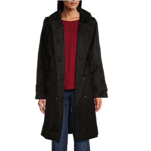 London Fog Double Breasted Hooded Trench Coat Sz Large - Picture 1 of 10